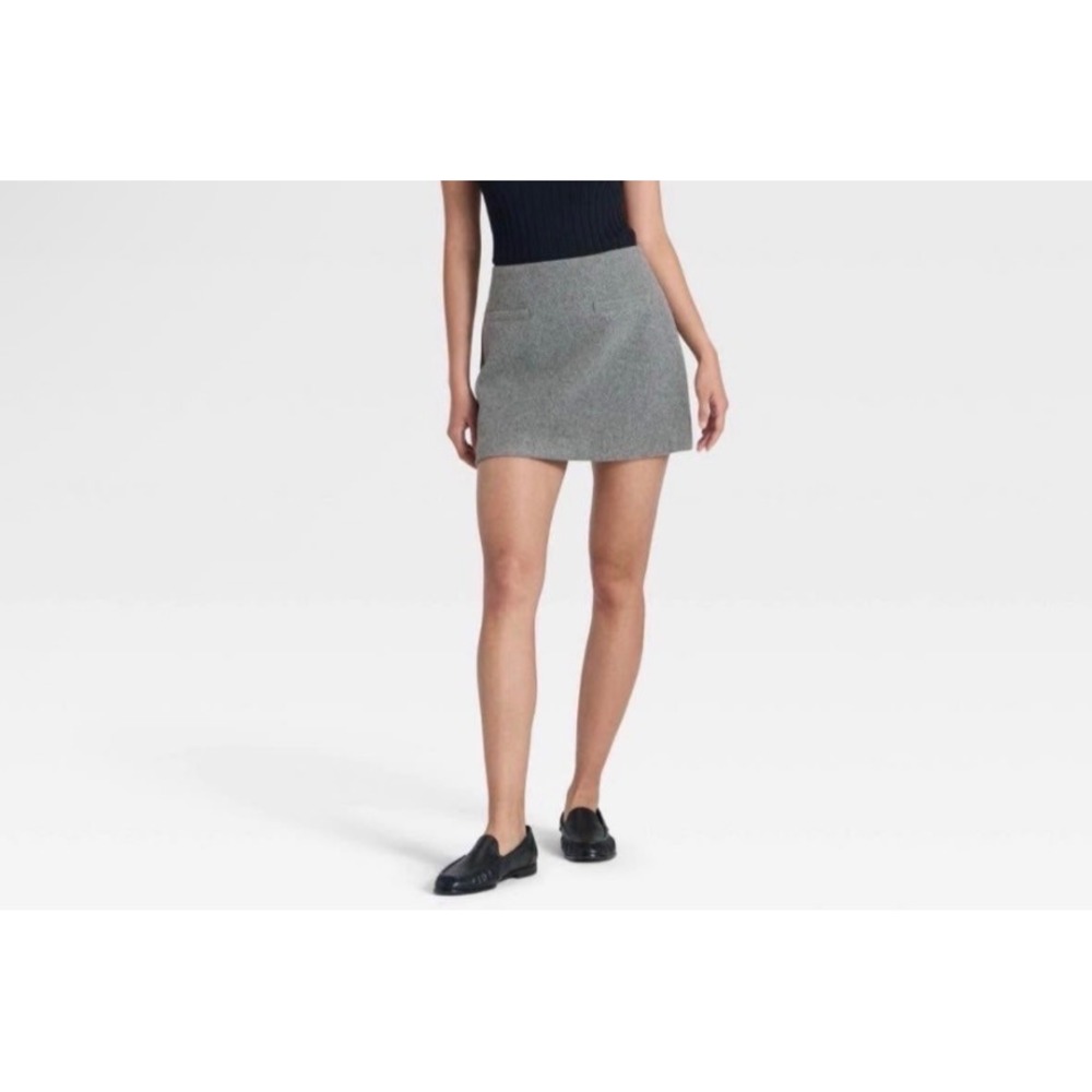 A New Day Womens Grey Textured Mini Skirt Size 14 NWT High Rise A-Line Workwear